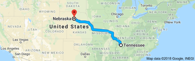 Tennessee to Nebraska Auto Transport Route