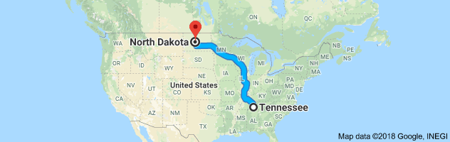 Tennessee to North Dakota Auto Transport Route