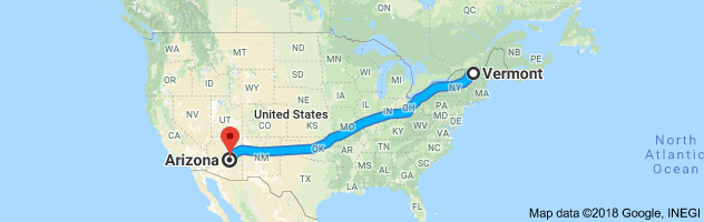 Vermont to Arizona Auto Transport Route