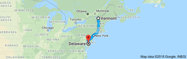 Vermont to Delaware Auto Transport Route