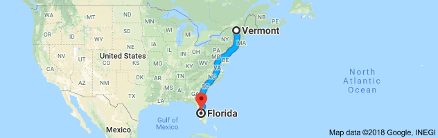 Vermont to Florida Auto Transport Route