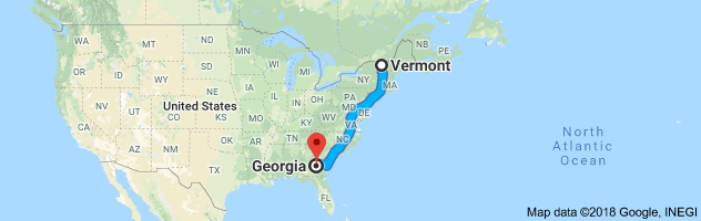 Vermont to Georgia Auto Transport Route