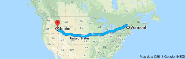 Vermont to Idaho Auto Transport Route