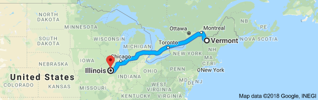 Vermont to Illinois Auto Transport Route