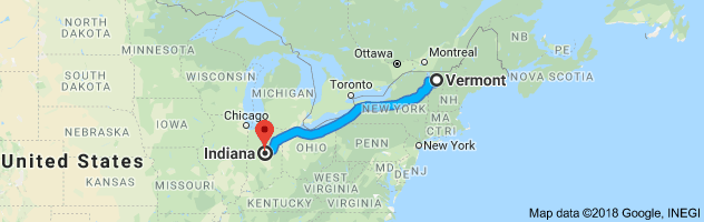 Vermont to Indiana Auto Transport Route