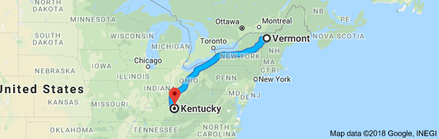 Vermont to Kentucky Auto Transport Route