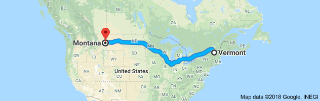 Vermont to Montana Auto Transport Route