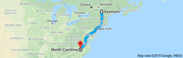 Vermont to North Carolina Auto Transport Route
