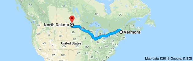 Vermont to North Dakota Auto Transport Route