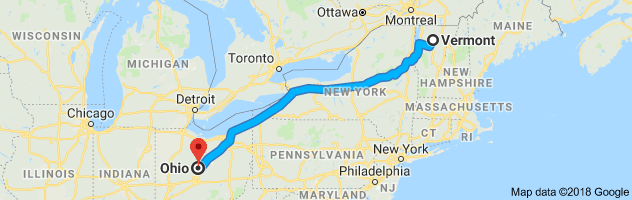 Vermont to Ohio Auto Transport Route