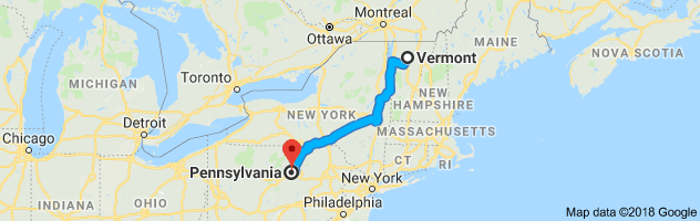 Vermont to Pennsylvania Auto Transport Route