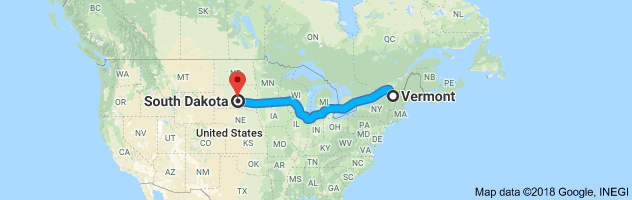 Vermont to South Dakota Auto Transport Route
