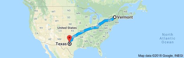 Vermont to Texas Auto Transport Route