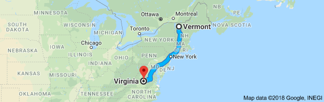 Vermont to Virginia Auto Transport Route