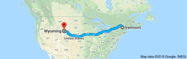 Vermont to Wyoming Auto Transport Route
