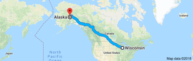 Wisconsin to Alaska Auto Transport Route