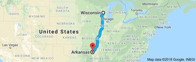 Wisconsin to Arkansas Auto Transport Route