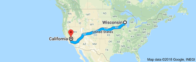 Wisconsin to Califormia Auto Transport Route