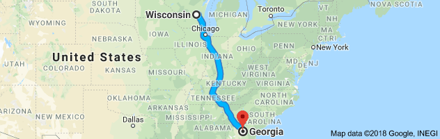 Wisconsin to Georgia Auto Transport Route