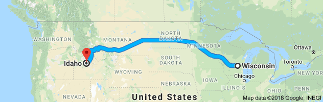 Wisconsin to Idaho Auto Transport Route