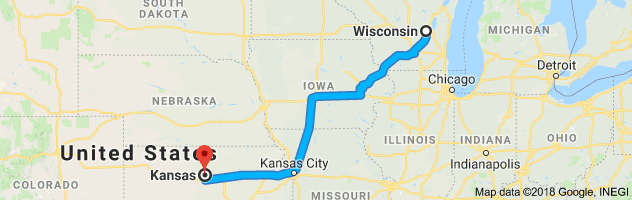 Wisconsin to Kansas Auto Transport Route