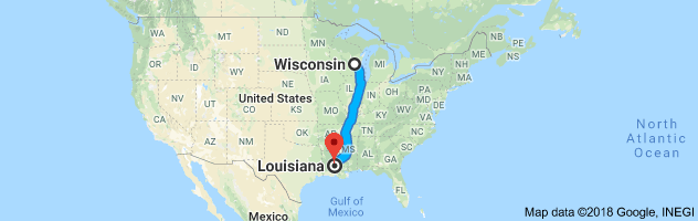 Wisconsin to Louisiana Auto Transport Route