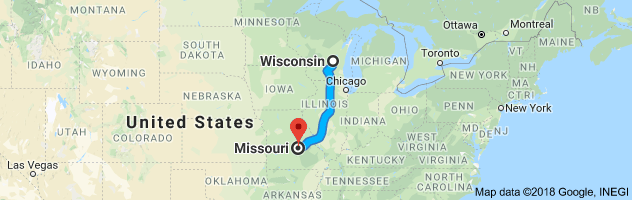 Wisconsin to Missouri Auto Transport Route