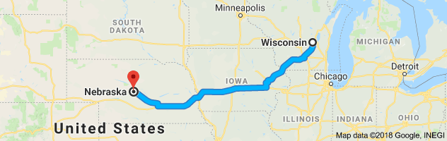 Wisconsin to Nebraska Auto Transport Route