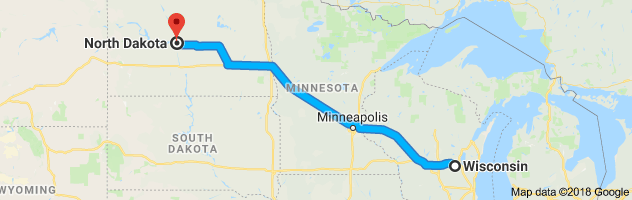 Wisconsin to North Dakota Auto Transport Route