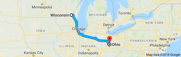 Wisconsin to Ohio Auto Transport Route