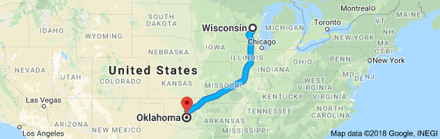 Wisconsin to Oklahoma Auto Transport Route