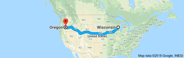 Wisconsin to Oregon Auto Transport Route
