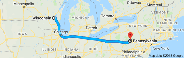 Wisconsin to Pennsylvania Auto Transport Route
