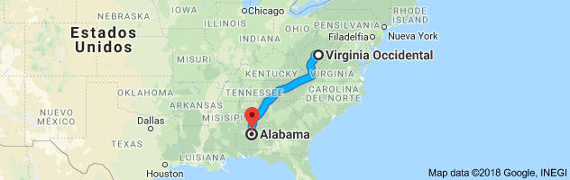 West Virginia to Alabama Auto Transport Route