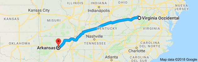 West Virginia to Arkansas Auto Transport Route