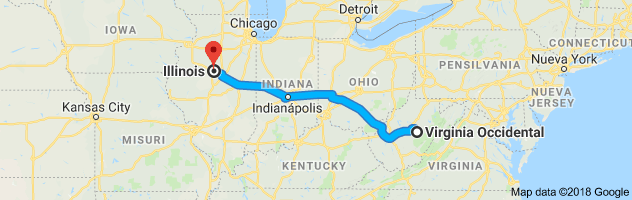 West Virginia to Illinois Auto Transport Route