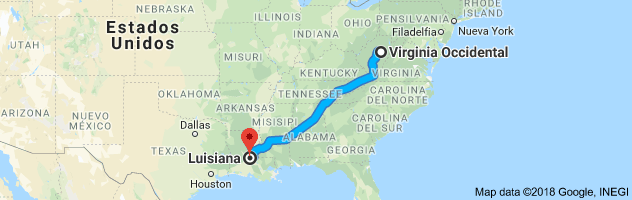 West Virginia to Louisiana Auto Transport Route