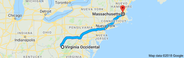 West Virginia to Massachusetts Auto Transport Route