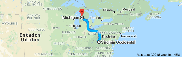 West Virginia to Michigan Auto Transport Route