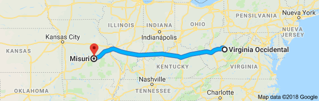 West Virginia to Missouri Auto Transport Route