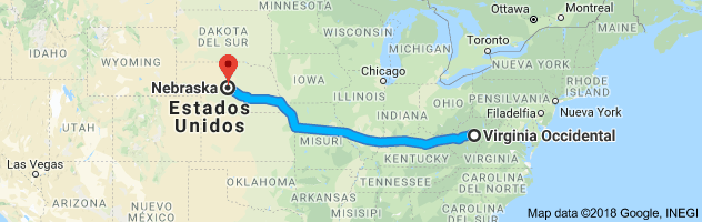 West Virginia to Nebraska Auto Transport Route