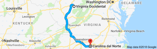 West Virginia to North Carolina Auto Transport Route