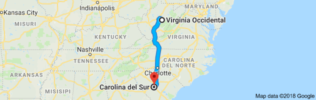West Virginia to South Carolina Auto Transport Route