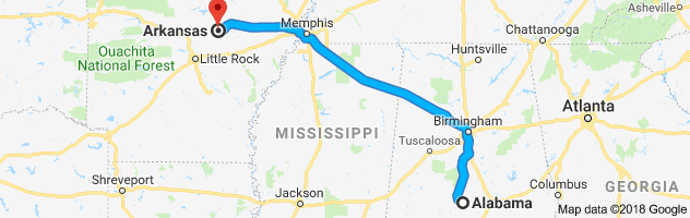 Arkansas to Alabama driving distance