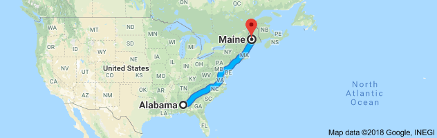 Alabama to Maine Auto Transport Route