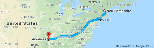 New Hampshire to Arkansas Auto Transport Route