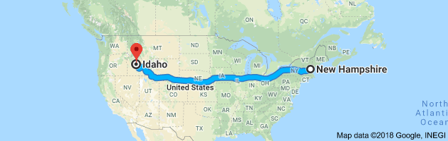 New Hampshire to Idaho Auto Transport Route