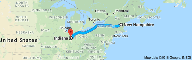 New Hampshire to Indiana Auto Transport Route