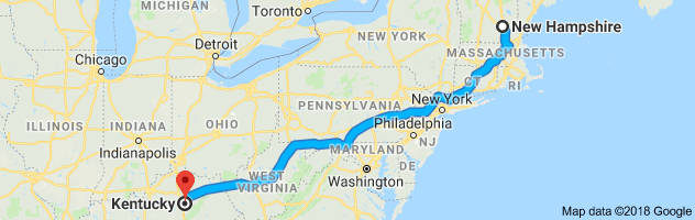New Hampshire to Kentucky Auto Transport Route