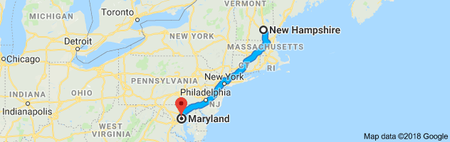 New Hampshire to Maryland Auto Transport Route